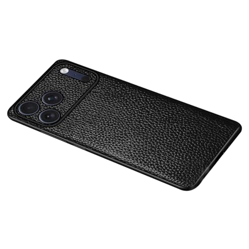 Étui fin pour iPhone 17 noir coque arrière en cuir véritable et protection objectif photo