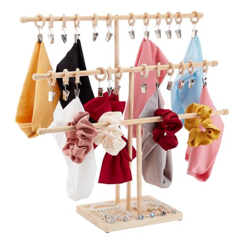 PH PandaHall 3 Tier Wooden Headband Organizer Headband Holder Bow Organizer Hair Hoop Display Stand Hair Accessories Organizer Storage Rack for Claw Clip and Bracelets Dorm Bedroom Decor