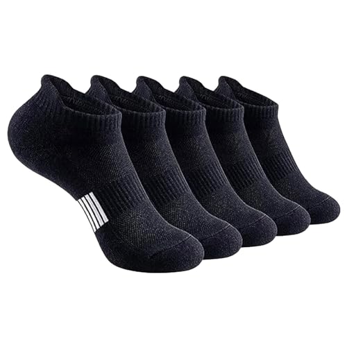 Mens Boys Socks 5 Pairs Anti-Blister Cushioned Breathable Running Cotton Socks Athletic Ankle Sports Socks