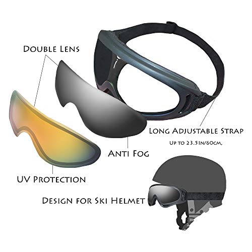 ANSMIO Ski Goggles, Pack of 2 Snowboard Goggles with Anti Fog Glare Extended Adjustable Strap, Snow Goggles for Kids, Youth, Men, Women, Motorcycle Goggles, Windproof, UV Protection for Outdoor Sports - Thumbnail 6