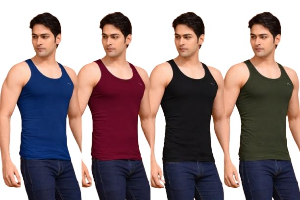 ADONiS Men's 100% Cotton Sleeveless Round Neck Tank Vest | Super Combed Ultra-Soft Breathable Innerwear | Extended Length Easy Tuck | Assorted Colours | Pack of 4-image-31