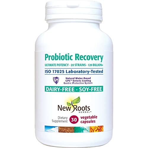 NEW ROOTS HERBAL Probiotics Recovery, 20 Strains, 120 Billion CFU – Dairy Free, Soy Free - GPS™ enteric Coated for 100% delivery to The Intestines | Refrigerated (30 caps)