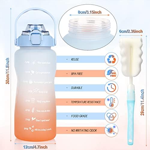 AOHAN 2 Litre Water Bottle with Straw , Motivational Sports Water Bottle with Time Markings , Large Water Bottle Leak Proof , Drinks Bottle for Gym,Running,Camping,Outdoor Sports