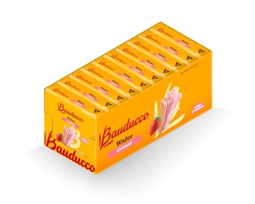 Image of Bauducco Wafer Cookies, Strawberry, 28 oz (Pack of 10) - Crispy Layered Wafers with Rich Strawberry Cream Filling - Indulgent Sweet Snacks, Desserts & Treats - Individually Wrapped