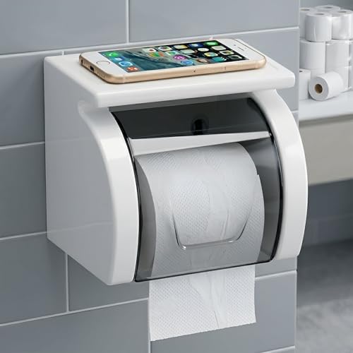 Image of Volo® Toilet Paper Holder,Self-Adhesive roll Holder Paper, Planes Tissue Holder Type of Wall mounting Support,Telephone Holder Plastic Bathroom Dispenser,Toilet Tray Transparent/Black.(Pack of 1)
