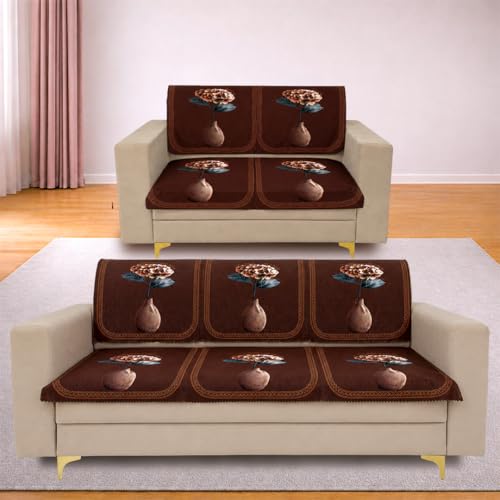Image of Homerz Premium 'Luxe Series' Holland Velvet Sofa Cover | Smooth Finish | Anti-Skid Fleece Backing | Soft Touch Couch Protector for Living Room (Vase, 5 (3+2) Seater, Seat Cover with Backrest)