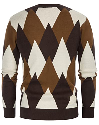 Grace Karin Mens 3-Color Argyle Contrast Patterns Pullover Sweater, Brown, S #TOP2