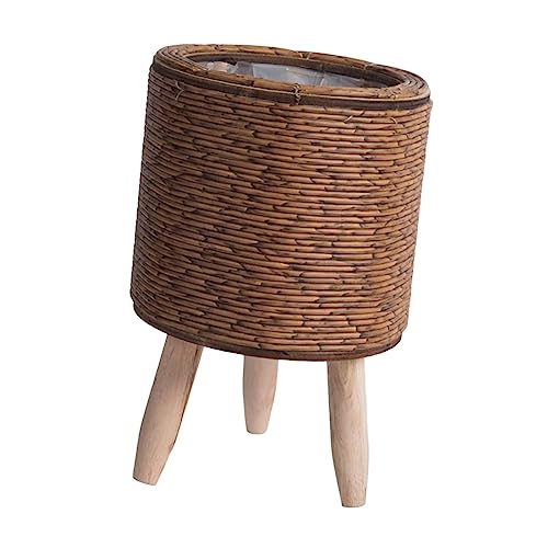 Ronyme Cesta Tejida para Planta con Patas Cesta Maceta Maceta Rústica Cesta de Mimbre Maceta para balcón Bar Apartamento Decoraciones de salón, Cilindro Marrón Oscuro