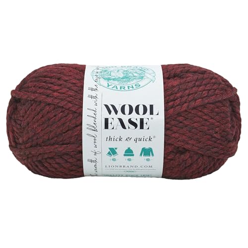 Image of Lion Brand Yarn 640-143 Wool-Ease Thick & Quick Yarn, Claret | Super Bulky Wool Acrylic Blend Fiber for Soft Hats, Sweaters, Chunky Blankets, Yarn for Crochet, Knitting, Crafts, Weaving