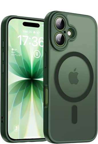 Image of Elzzi Magnetic for iPhone 17 Case (Compatible with MagSafe)(with Camera Lens Protection) Slim Translucent Matte Shockproof with Anti-Fingerprint Phone Case,Green