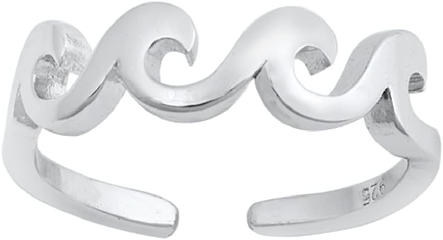 Sterling Silver Classic Wave Toe Ring High Polish Adjustable Beach Midi Band 925