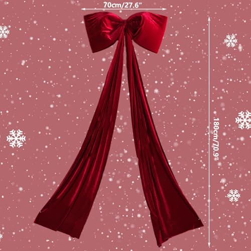 Lazo para la punta del árbol de Navidad de terciopelo rojo extragrande de 180 x 71 cm 4