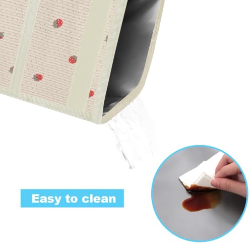 Image of Femuar Leak Proof Car Trash Can with Lid, Collapsible Hanging Waterproof Car Trash Bag with Mesh Pocket for SUV Front Seat Headrest, Large /Beige Strawberry