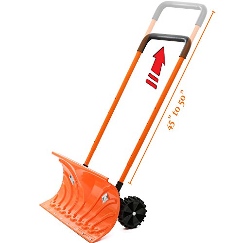 Snow Plow Shovel Pusher with Wheels Snow Removal Tools for Driveway