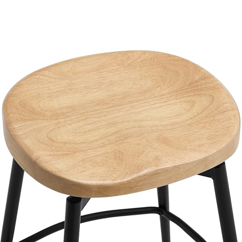 Image of 25'' Solid Wood Saddle Stools Set of 2, Swivel Counter Height Bar Stools Backless, Wooden Bar Stools with Metal Legs and Ergonomics Seat for Kitchen Island, Unstained Raw Wood