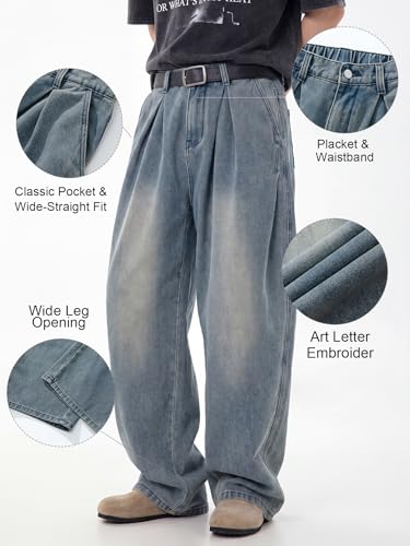Areant Mens Baggy Jeans Wide Leg Hip Hop Loose Fit Jeans Relaxed Fit Elastic Waist Skate Streetwear Y2K Vintage Denim Pants Blue Large - image 4
