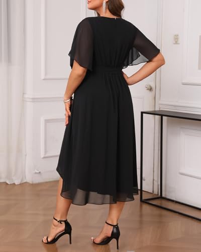 Plus Size Dresses Wedding Guest - Formal Cocktail Chiffon V Neck Short Sleeve High Low Dress Curvy Women3