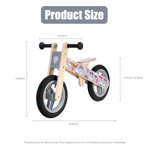 Image of Wooden Toddler Balance Bike, Kids Balance Bike for 3 Year Old with Adjustable Seat, No Pedal Toddler Bicycle for Kids 3-5 for Boys and Girls Birthday Gifts Toys