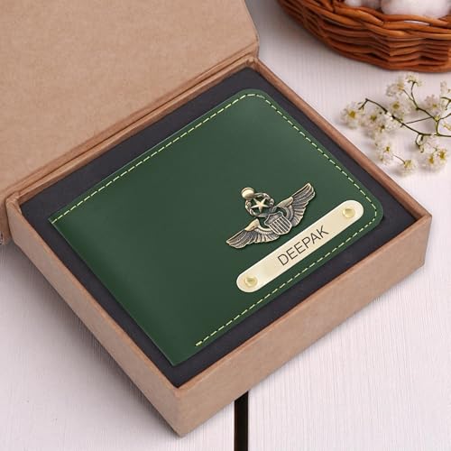 Image of The Wallet Store Personalised Leather Wallet for Men | Customised with Name and Charms | Best Gift for Husband, Boyfriend, Brother | for Anniversary, Birthday, Etc. (Green)