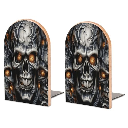 Sujetalibros de madera Cool Evil Skull evita caídas de libros en estanterías 2