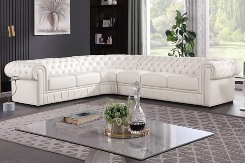 A Ainehome Chesterfield Sofa Genuine Leather Sectional Couch, L Shape