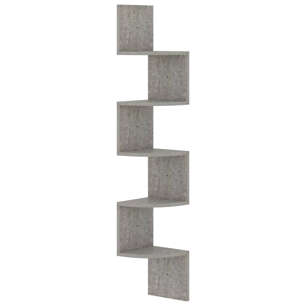 Mensola Angolare A Muro In Multistrato Grigio Cemento, 19x19x123 Cm, Libreria Con Ripiani Rotondi Per Piante E Libri
