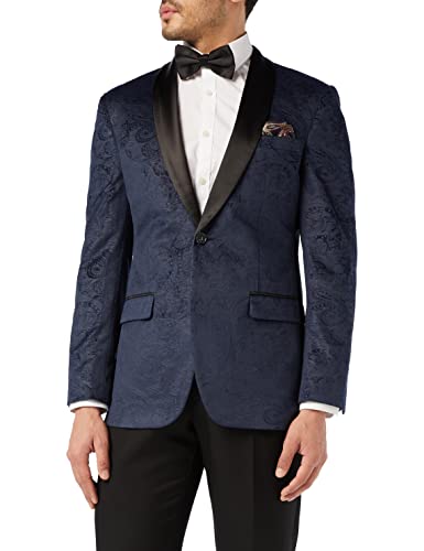 Xposed Os homens de veludo macio de Paisley Tuxedo preto lapela de jantar casaco sob medida Fit, Blazer azul marinho, 46