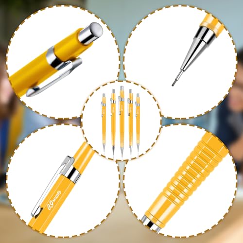 Image of Outus 8 Pcs 0.9mm Yellow Metal Mechanical Pencil, Back to School Gift Automatic Drafting Pencil with Lead Refills for Student, Sketching, Engineer Woodwork Drawing, Architect, Exam Week, Study, Office