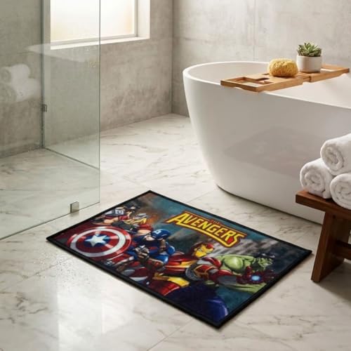 Image of Athom Living MarvelAvenger Team Theamed Kids Nylon Bathmat, with Latex Backing, Anti-Skid Bathmat, 37 x 57 cm, Pack of 1