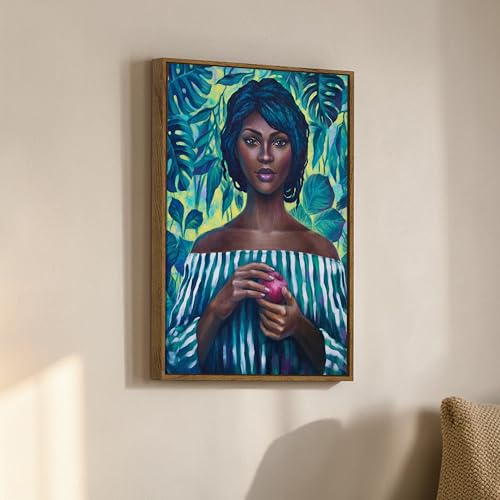 Image of Botanical Woman Portrait Framed Canvas Painting For Living Room | Tropical Modern Boho Female Wall Art For Livingroom Wall Decor, Home Decor, Bedroom, Hallway's, Office, Hotel - 43x58 cm