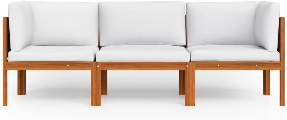 Stylish 3-Seater Patio Sofa with Cream Cushions, Solid Acacia Wood Frame, Weather-Resistant Design