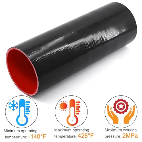 Image of ID 4in x 12in Length Straight Silicone Coupler Hose 4-Ply with 4 Stainless Steel T-Bolt Clamps as Turbo Intercooler Intake Pipe,Fits Pipe OD up to 4in(102mm)