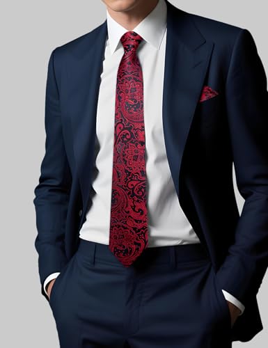Image of DiBanGu Mens Zipper Ties Silk Adjustable Necktie Pocket Square | Paisley /Striped Pattern,Pre-tied Gift Tie Sets,Jacquard Woven,Pocket Square Cufflinks,Great for Formal & Business Wedding