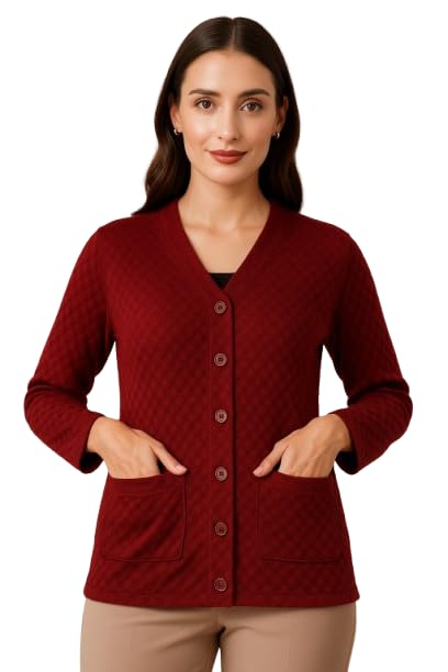 Image of Women's Warm Woolen Cardigan - Stylish Full Sleeve Knitwear for Winter, Cozy & Elegant Sweater with Front Pocket Plus Size Also Available L to 4XL