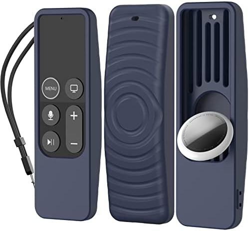 AhaStyle Case for Apple TV Remote 2022 Apple TV 4K HD Siri Remote 3rd Generation [AirTag Holder Built in] All Around Cover Apple TV Remote/Siri Remote (2nd Gen) with Hand Strap (Black)