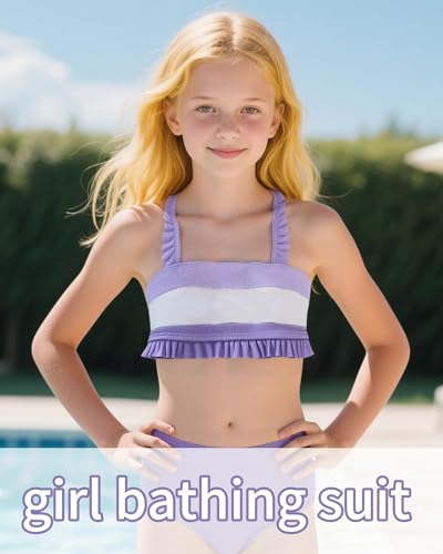 Mioglrie Girls Bathing Suit Kids Swimsuits Teen Tankini Girls' Swimwear Beach Ruffle Tween Bikini Sets Size 7-143