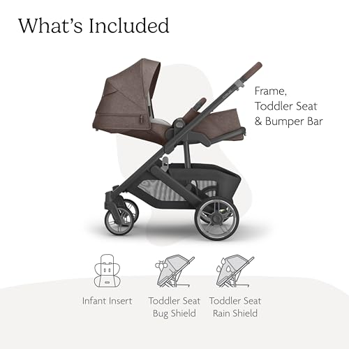 Image of UPPAbaby Cruz V3 Stroller - from Birth + Car Seat Compatible - Full-Size, Reversible Seat - Infant Insert, Bug and Rain Shields Included - Owen (Mocha Melange /Carbon Frame /Chestnut Leather)