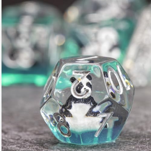 Creature Familiars Resin DND Dice Set Polyhedral Dice Set for Dungeons and Dragons RPG Pathfinder Tabletop TTRPG (Panda)