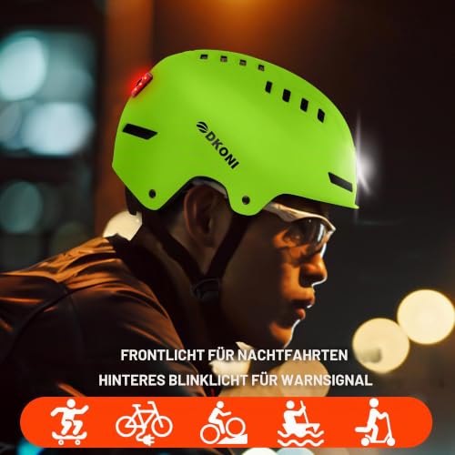 DKONI Fahrradhelm für Erwachsene, USB-aufladbare Vor- und Rücklichter (Zitronengelb, L: 56-61cm) – Ansicht 4