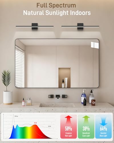 Image of Black Long Vanity Lights, Morden Bathroom Light Fixtures with 5CCT&Dimmable Bath Wall Lamp, 220 Rotatable Hallway Bedroom, 32IN Vanity LED Bar Over Mirror for Makeup Shaving Skincare-ETL Certified