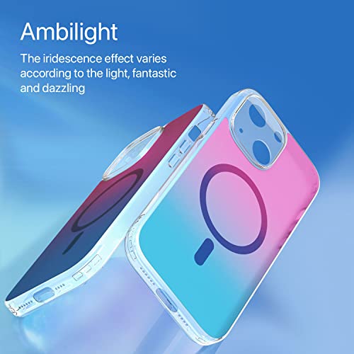 Image of Vaku Luxos Zurich MAGPRO Gradient Colored for iPhone 14 Plus Case Cover, Transparent, 6 Feet Drop Protection, Shockproof, Scratch Resistant, Slim, Compatible with MagSafe Back Cover - Pink& Blue