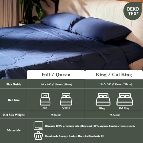 KOSMU Silk Comforter King Size | 100% Mulberry Silk Fill with Organic Bamboo Viscose Shell | Summer Cooling Blanket for Hot Sleepers, Lightweight Breathable All-Season Bedding (Blue, 104"x90") by KOSMU - Used condition - Image 6