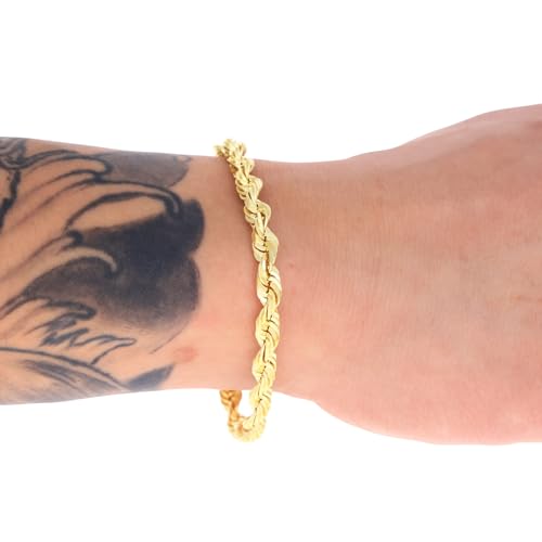 Nuragold 14K Real Yellow Gold Solid Rope Diamond Cut Chain Bracelet 7"-9" (1.5mm-10mm) Italian Jewelry for Men & Women3