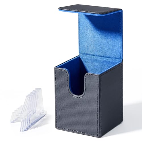 SyuCeia MTG Deck Box - PU Leather Magnetic Card Storage Box for TCG, CCG, Durable & Stylish Gaming Accessories, Luxury Finish, Ideal for Travel & Tournaments, Premium Quality (Black/Blue)
