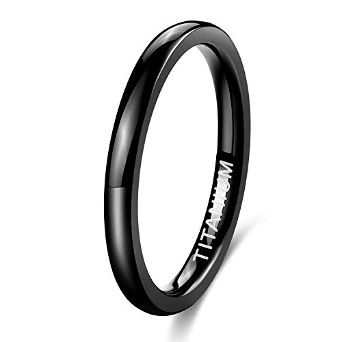 TIGRADE Black Titanium Ring 2mm 4mm 6mm 8mm Dome High Polished Wedding Band Size 4-15, 2mm,Size 7