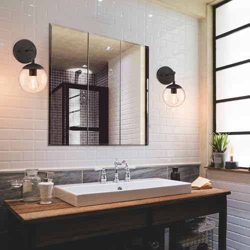 Image of Design House Cyprus Bathroom Medicine Cabinet with Mirror, 25 Inch Recessed or Surface Mount Cabinet, 3 Frameless Mirrored Doors, 2 Shelves, White, Pre-Assembled, 597484