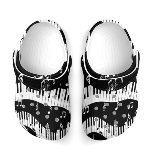 JZDACH Toddler's Fashion Outdoor Beach Pool Shoes for Cute Summer Style, Black and White Piano Keys Musical Notes