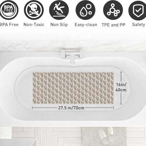 Image of HomeCloud Non-Slip Shower Mat for Bathtub, Anti-Slip Bath Mat with Suction Cups, Drainage Holes & Foot Massage Exfoliating Surface (D Beige)