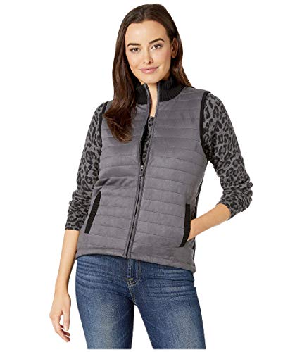 Jones New York Faux Suede Quilted Front Vest Pewter MD (Women's 8-10)