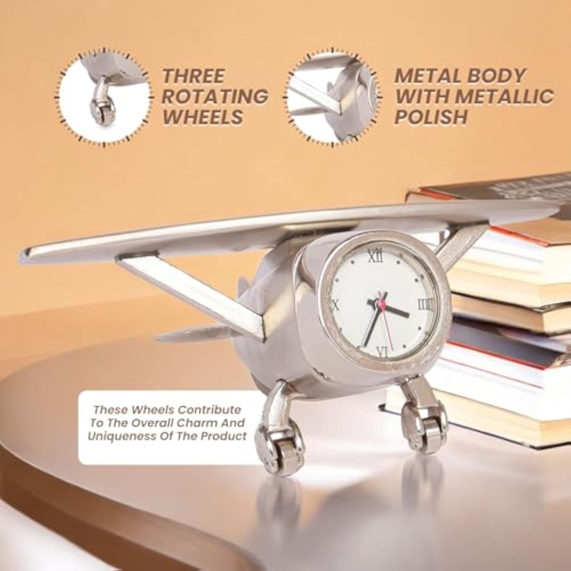 Aeroplane Miniature Analog Table Clock with Roman Numerals